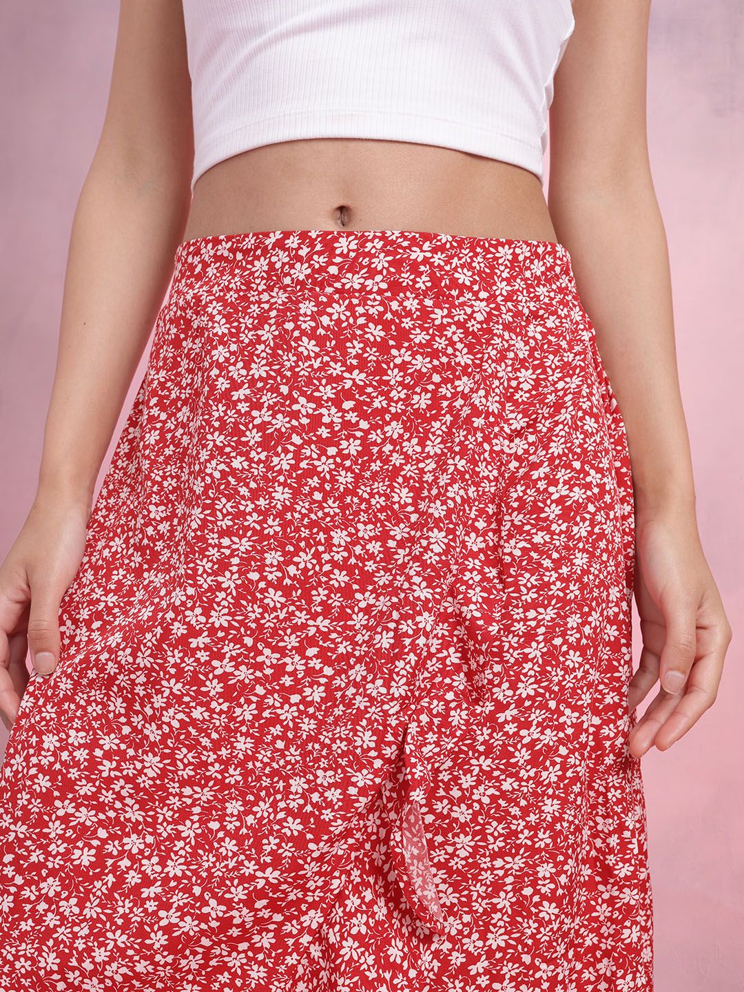 DressBerry Floral Print Ruffled Tulip Skirt