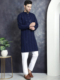 Jompers Geometric Embroidered Chikankari Mandarin Collar Straight Kurta