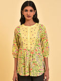 W Floral Printed Round Neck Cuffed Sleeves Cotton Regular Top