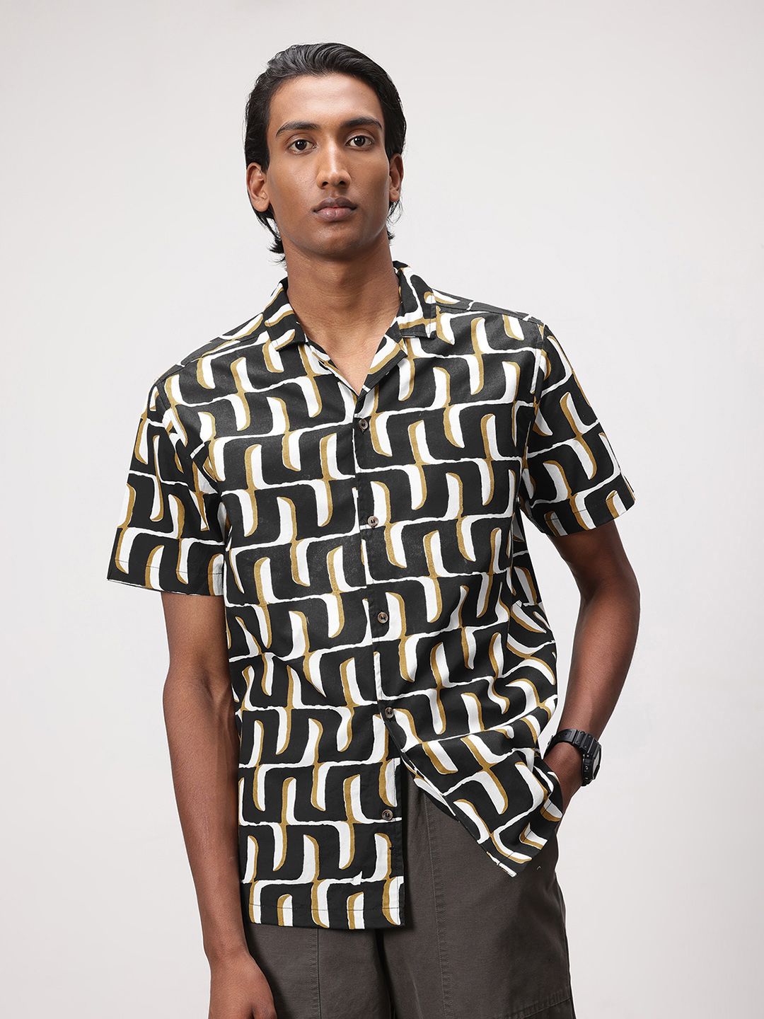 ether Artisan Hand Block Geometric Printed Casual Shirt
