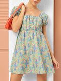 DressBerry Floral Frenzy Square Neck Puff Sleeves Fit & Flare Dress