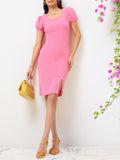 DressBerry Textured Elegance Back Tie-Up Slit Sheath Dress
