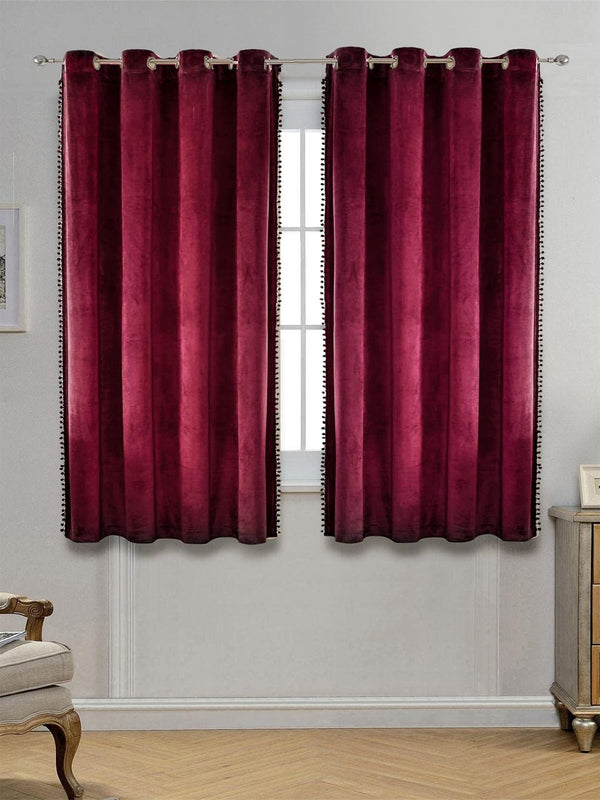 STITCHNEST Set of 2 Maroon Solid 5 feet Curtain
