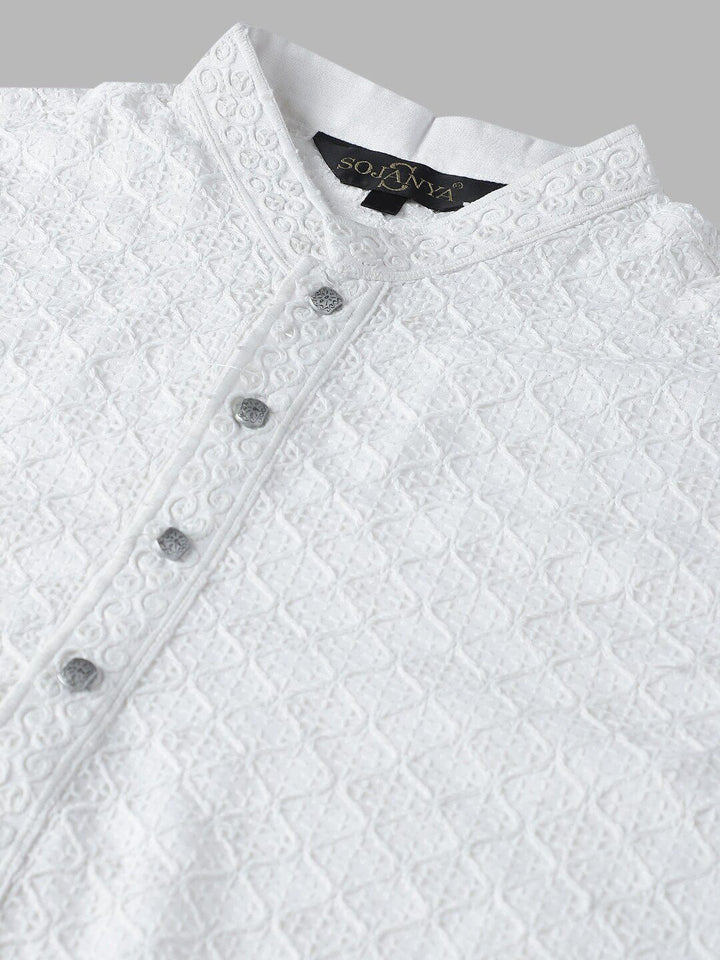 SOJANYA Mandarin Collar Chikankari Embroidered Pure Cotton Kurta