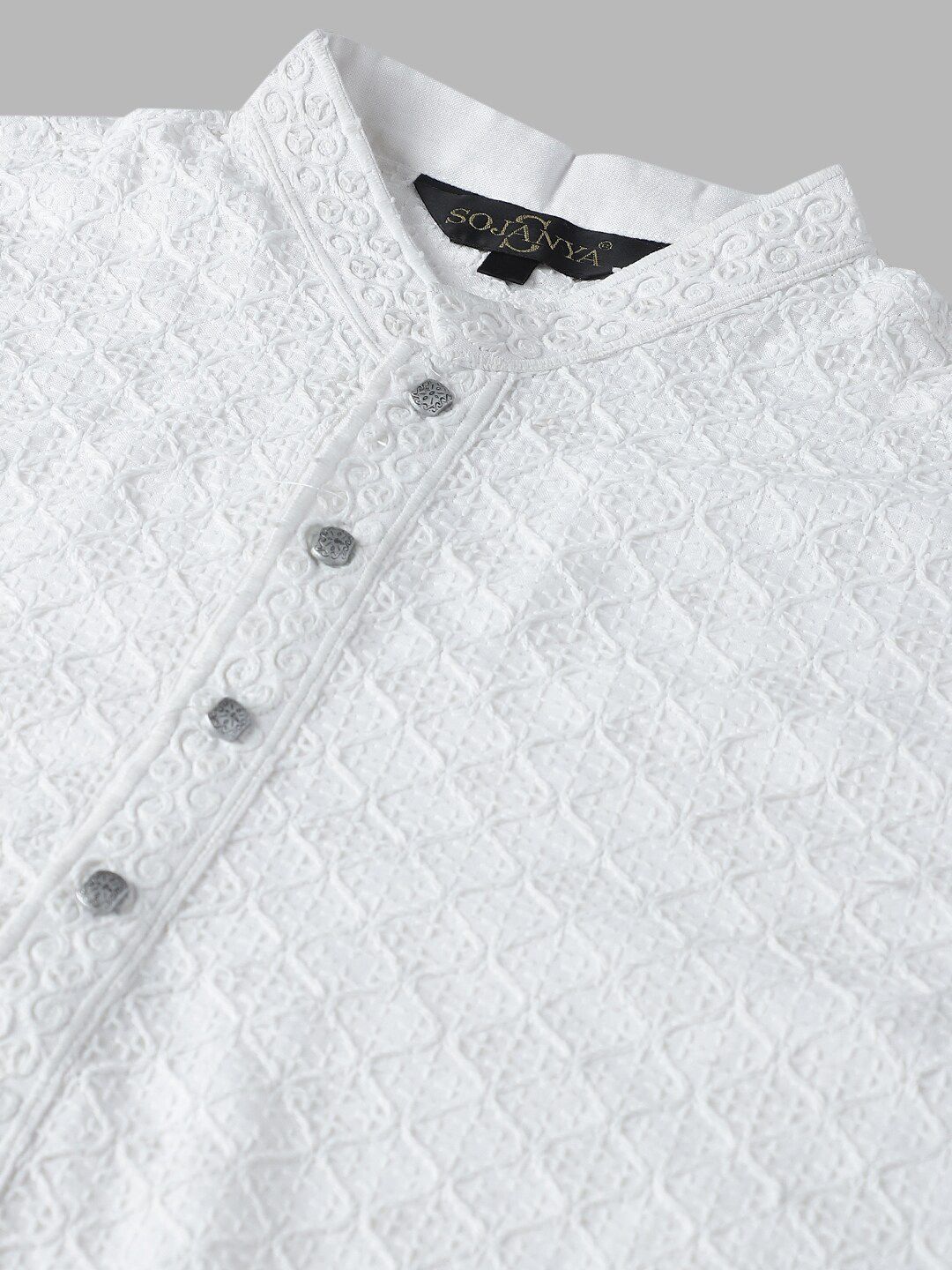 SOJANYA Mandarin Collar Chikankari Embroidered Pure Cotton Kurta