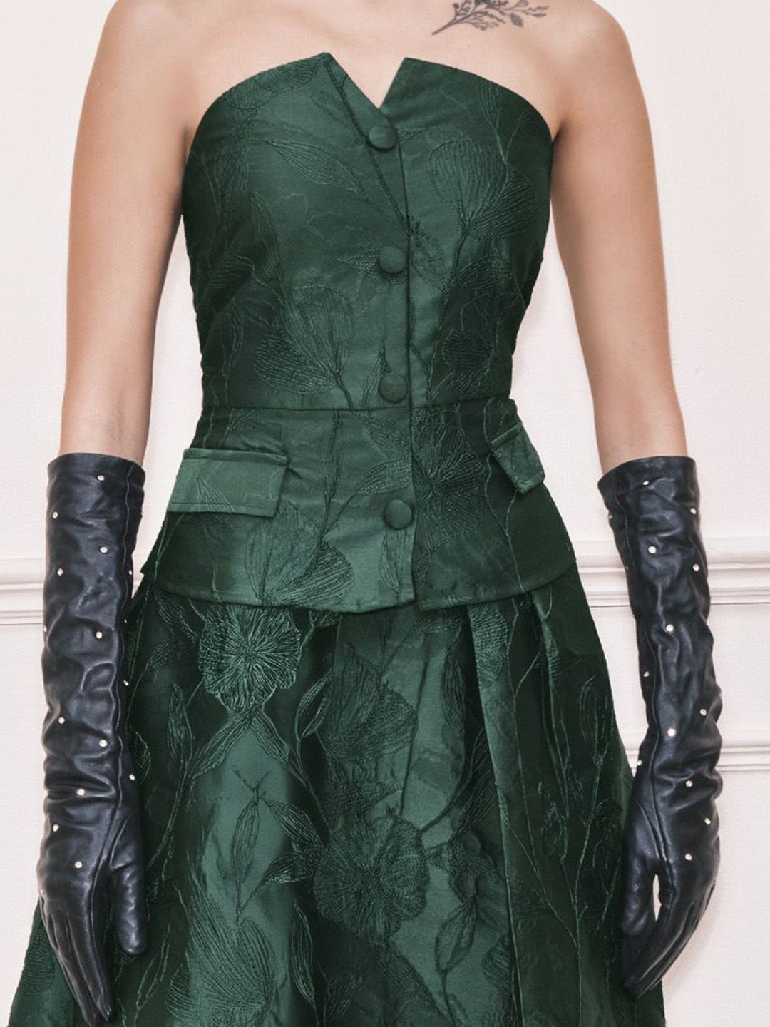 AND Floral Textured Strapless Waistcoat With Skirt