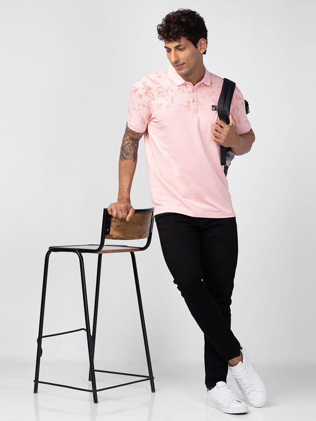 SPYKAR Men Floral Printed Polo Collar Slim Fit Cotton T-shirt