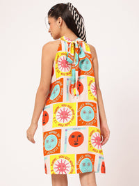DressBerry Giggle & Glam Quirky Conversational Printed Halter Neck Tie Up Dress