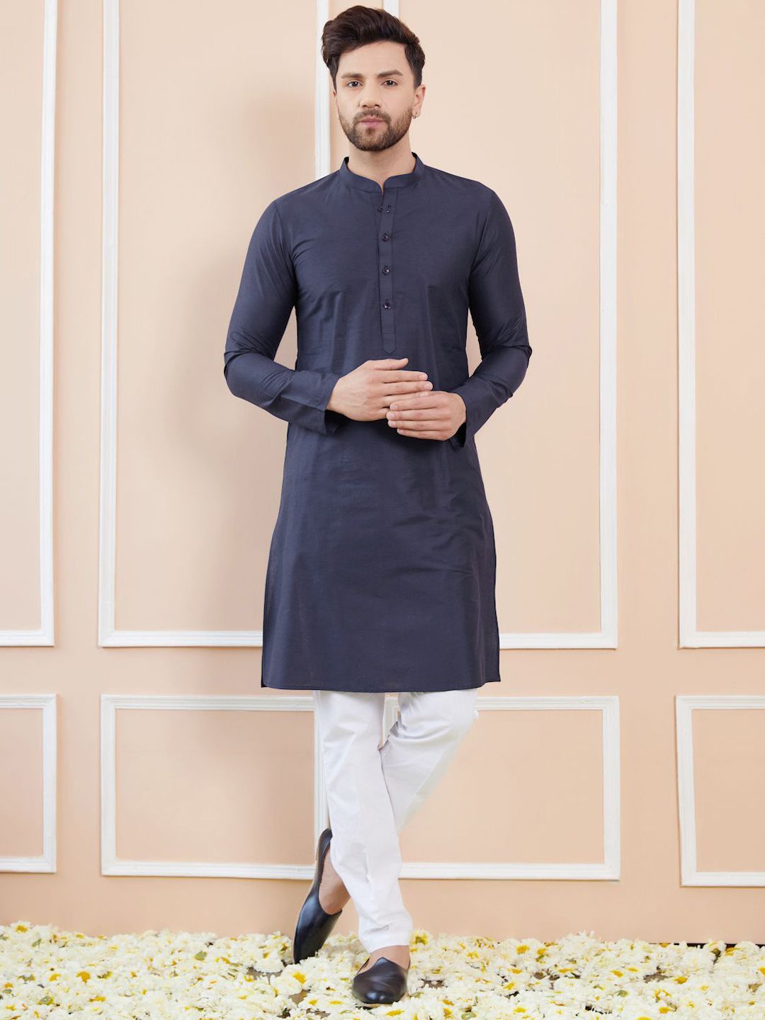 See Designs Mandarin Collar Long Sleeves Pure Cotton Straight Kurta