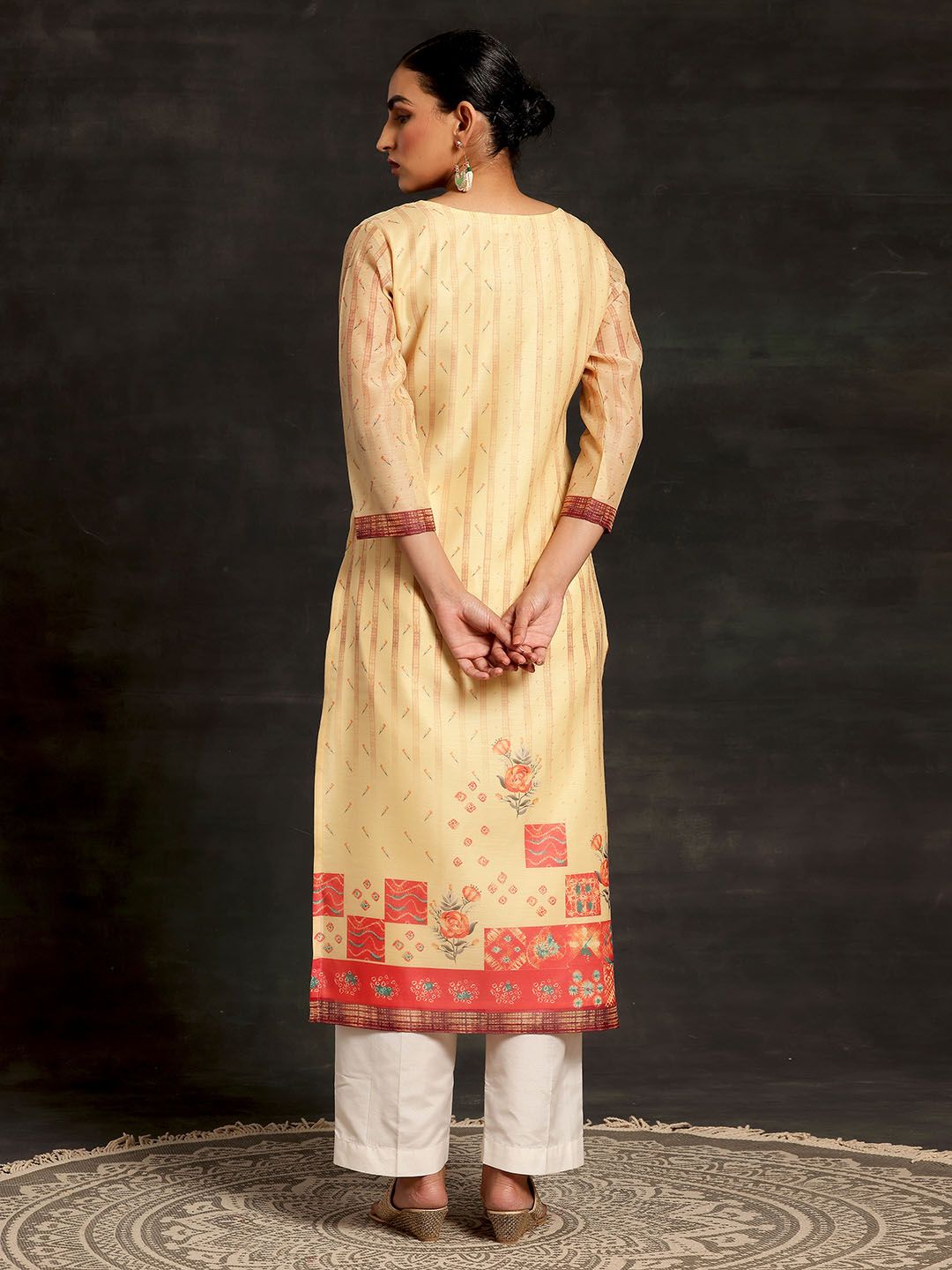 Libas Ethnic Motifs Printed Round Neck Chanderi Silk Kurta