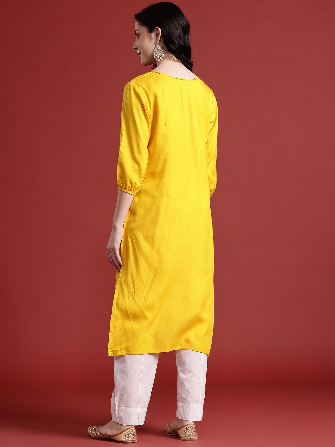 Anouk V-Neck Solid High-Low Kurta