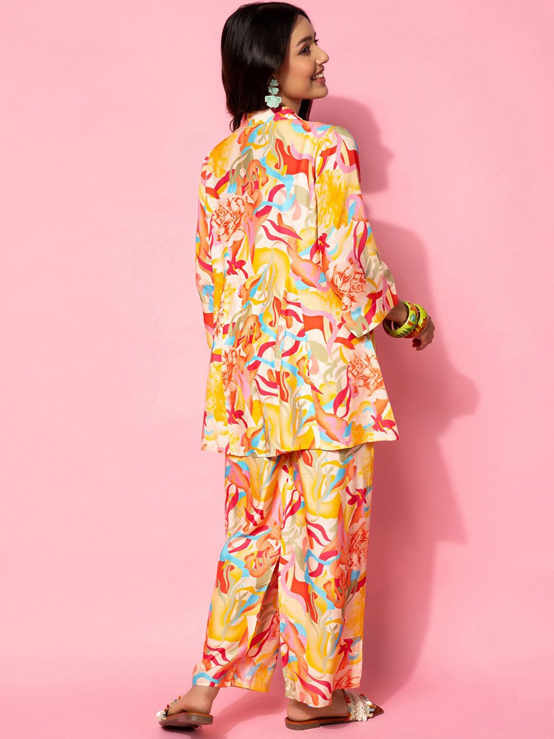 Libas Abstract Printed A-Line Shirt & Palazzo Set