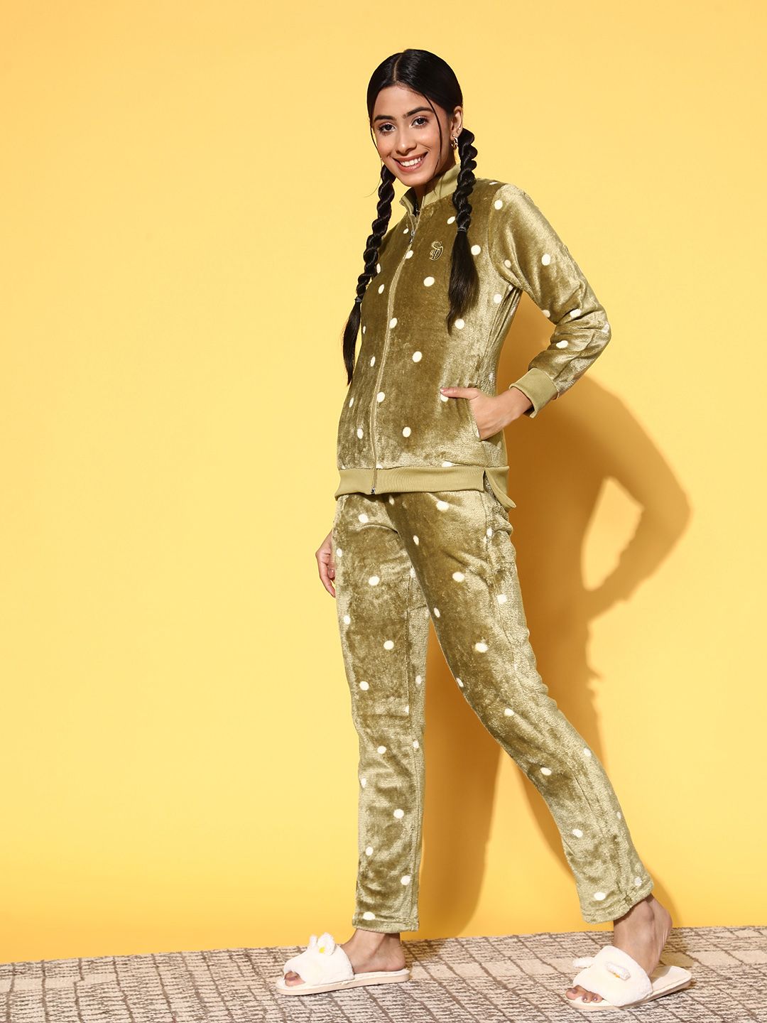 Sweet Dreams Woman Velvet Polka Dot Track Suit
