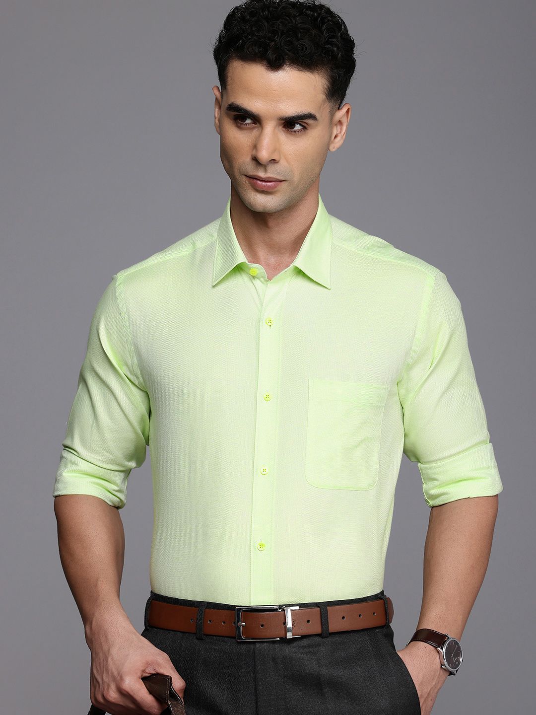 Raymond Slim Fit Geometric Self Design Pure Cotton Formal Shirt