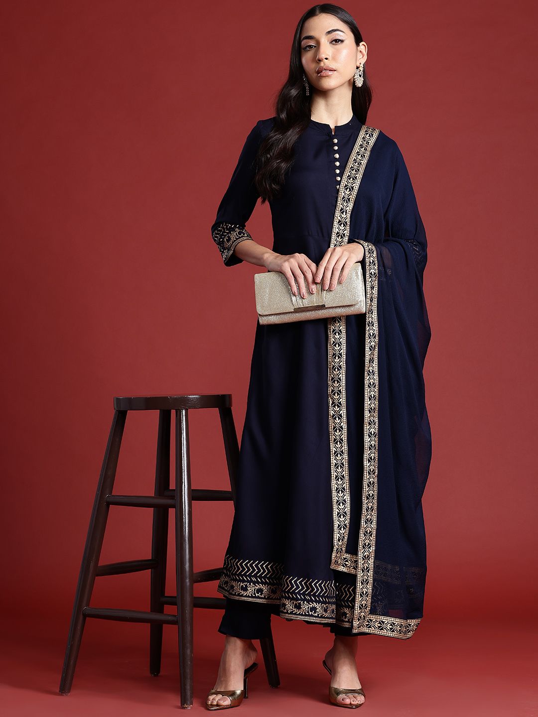Anouk Women A-Line Kurta with Trousers & Dupatta