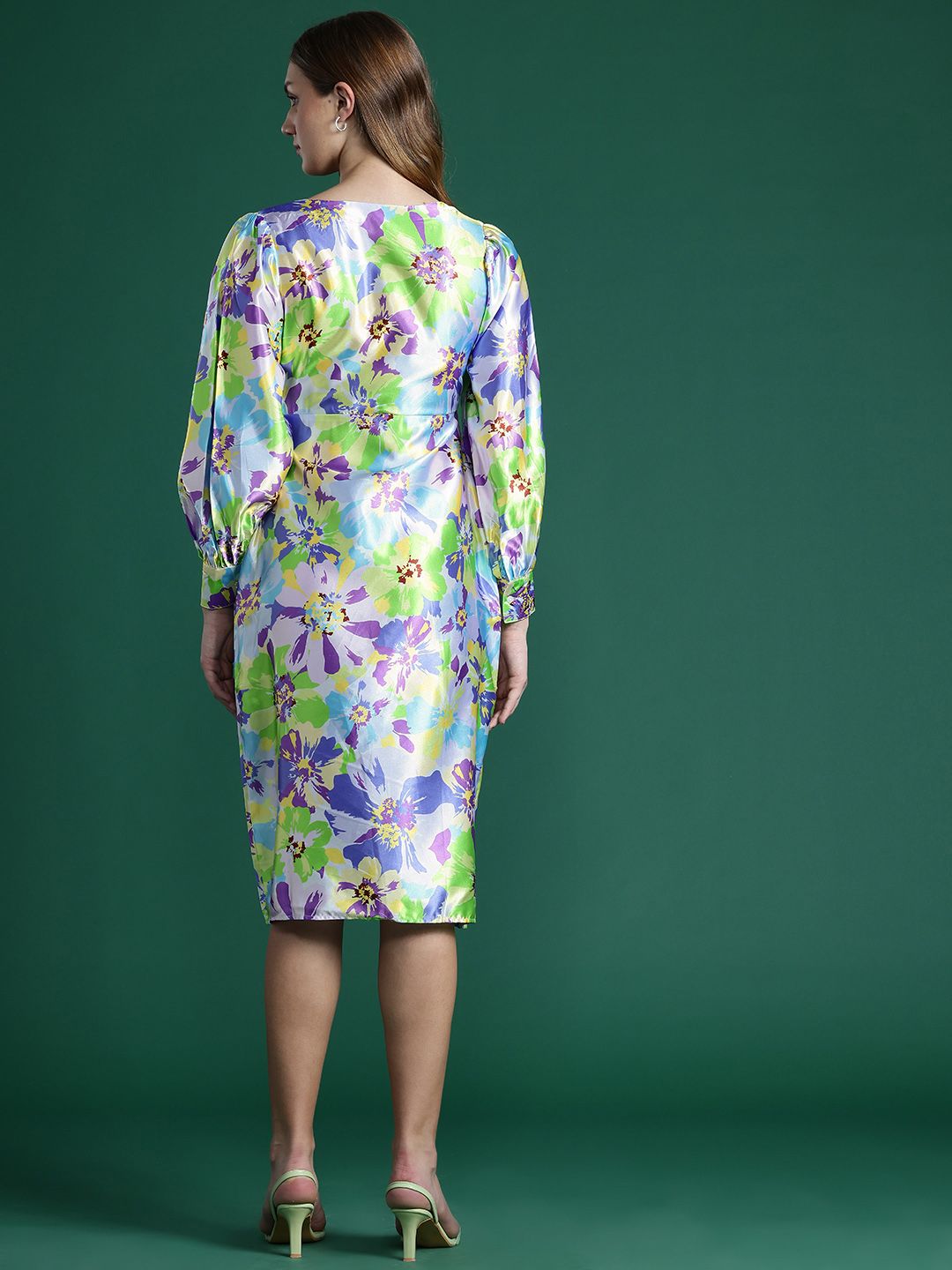 DressBerry Printed Satin-Finish A-Line Dress