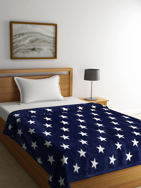 Cortina Navy Blue & White Abstract AC Room 250 GSM Single Bed Blanket