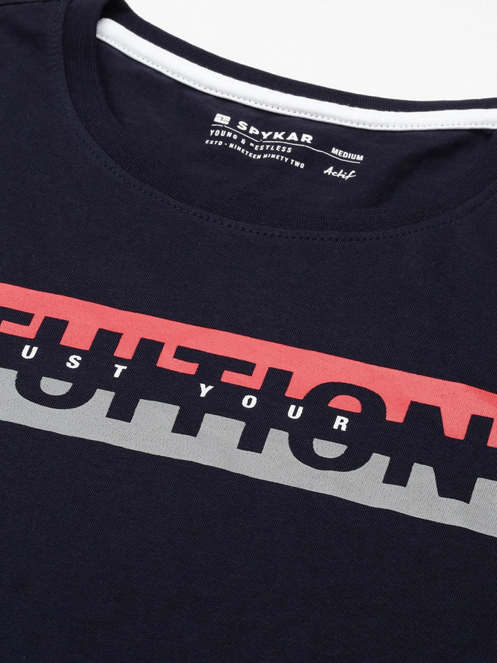 SPYKAR Men Pure Cotton Typography Printed Slim Fit T-shirt