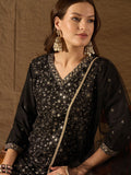 KALINI Floral Embroidered V-Neck Straight Kurta With Trousers & Dupatta