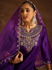 Indo Era Purple Ethnic Motifs Zari Embroidered Kurta with Trousers & With Dupatta