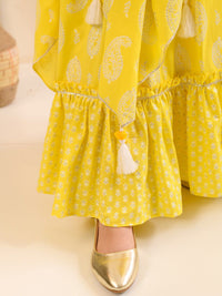 pspeaches Girls Ethnic Motifs Printed Fit & Flare Maxi Ethnic Dress with Dupatta & Belt