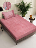 KLOTTHE Rust-Pink Woollen 300TC Fitted Single Bedsheet With Pillow Cover