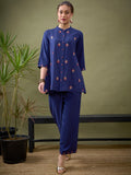 Shae by SASSAFRAS Blue Embroidered Shirt With Palazzos Co-Ords