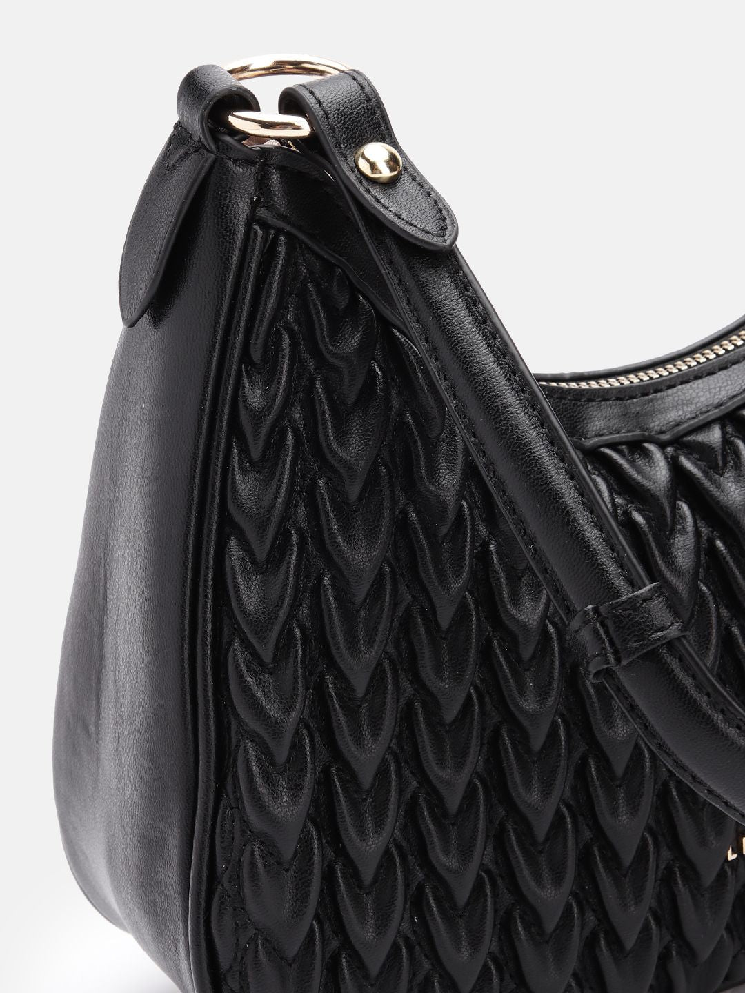 Lino Perros Women Textured Structured Shoulder Bag with Quilted Detail