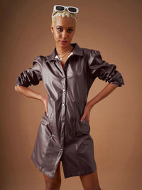 SASSAFRAS Brown Shirt Collar Cuffed Sleeves Shirt Dress