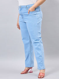 Style Quotient Women Plus Size Light Blue Straight Fit High Rise Stretchable Denim Jeans