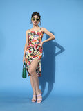 Berrylush Women Striking Multi-Coloured Abstract Ruched Dress