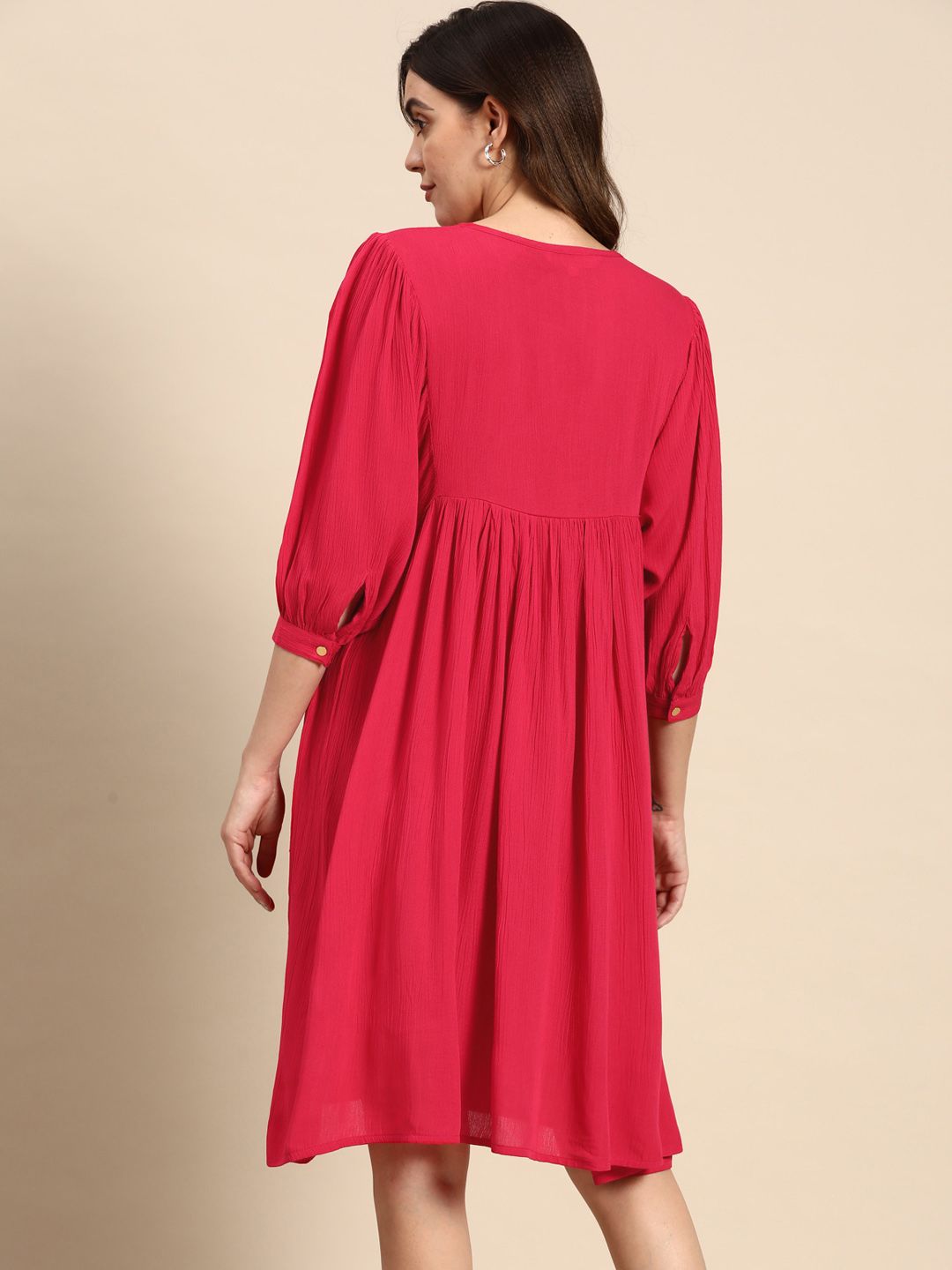 all about you Ethnic Motifs Embroidered Bishop Sleeves A-Line Dress