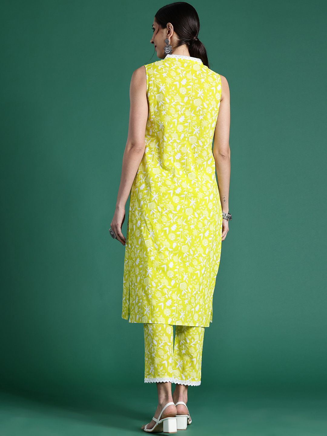 Indo Era Floral Printed Pure Cotton Kurta with Trousers