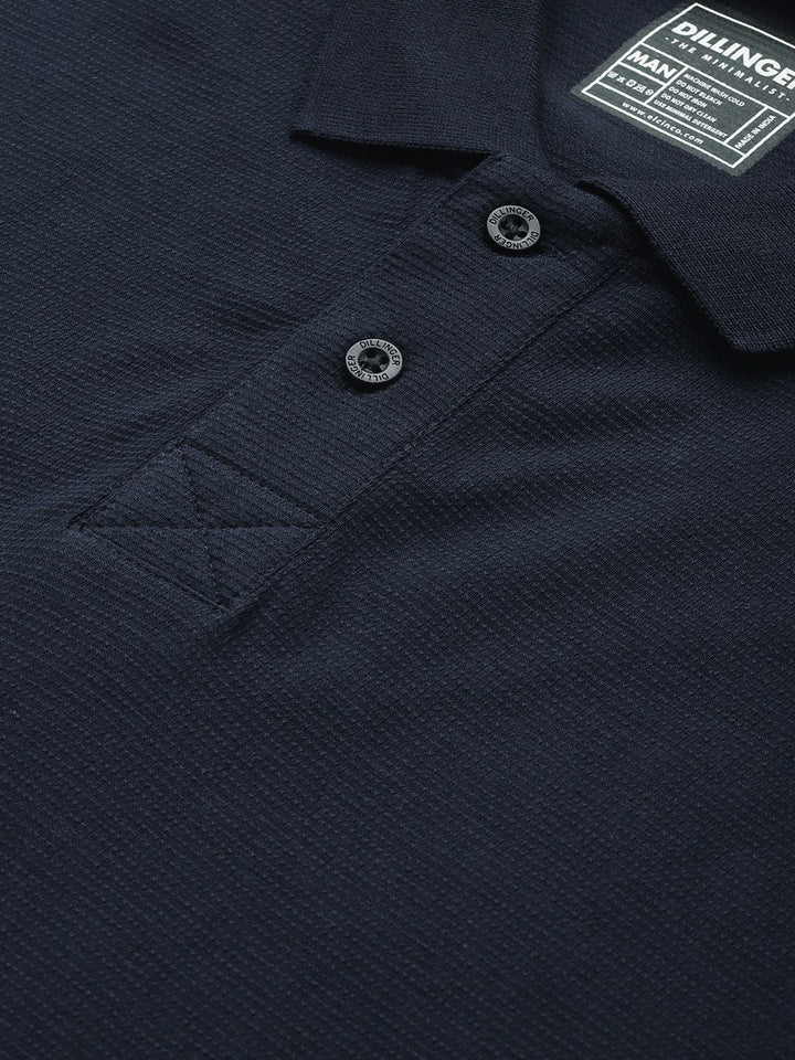 DILLINGER Men Solid Honeycomb Structure Oversized Cotton Polo T-Shirt