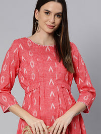 Global Desi Women Red Self-Design A-Line Dress