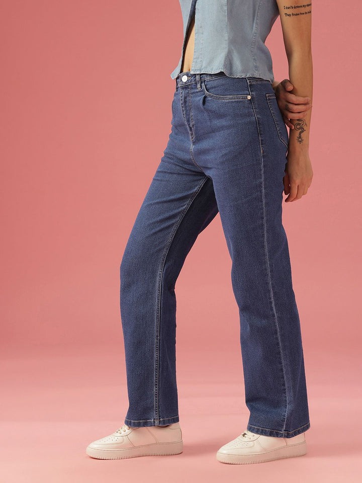 DressBerry Women Straight Fit High-Rise Light Fade Stretchable Jeans