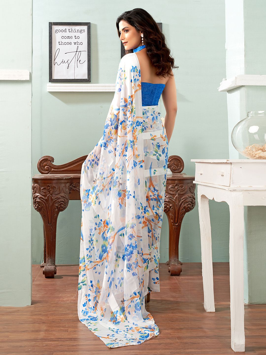 KALINI Floral Pure Georgette Dabu Saree