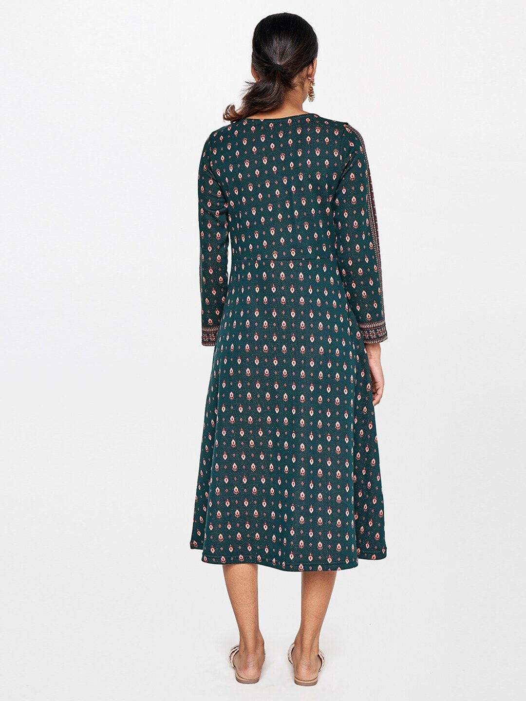 Global Desi Ethnic Motifs Printed A-Line Midi Dress