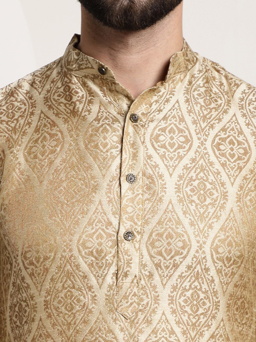 SOJANYA Men Beige Ethnic Motifs Jacquard Kurta
