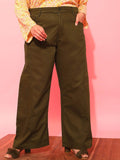 CURVY STREET Women Plus Size Olive Green Relaxed Straight Leg Pure Cotton Trousers