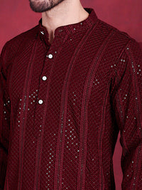 Jompers Geometric Embroidered Band Collar Chikankari Kurta