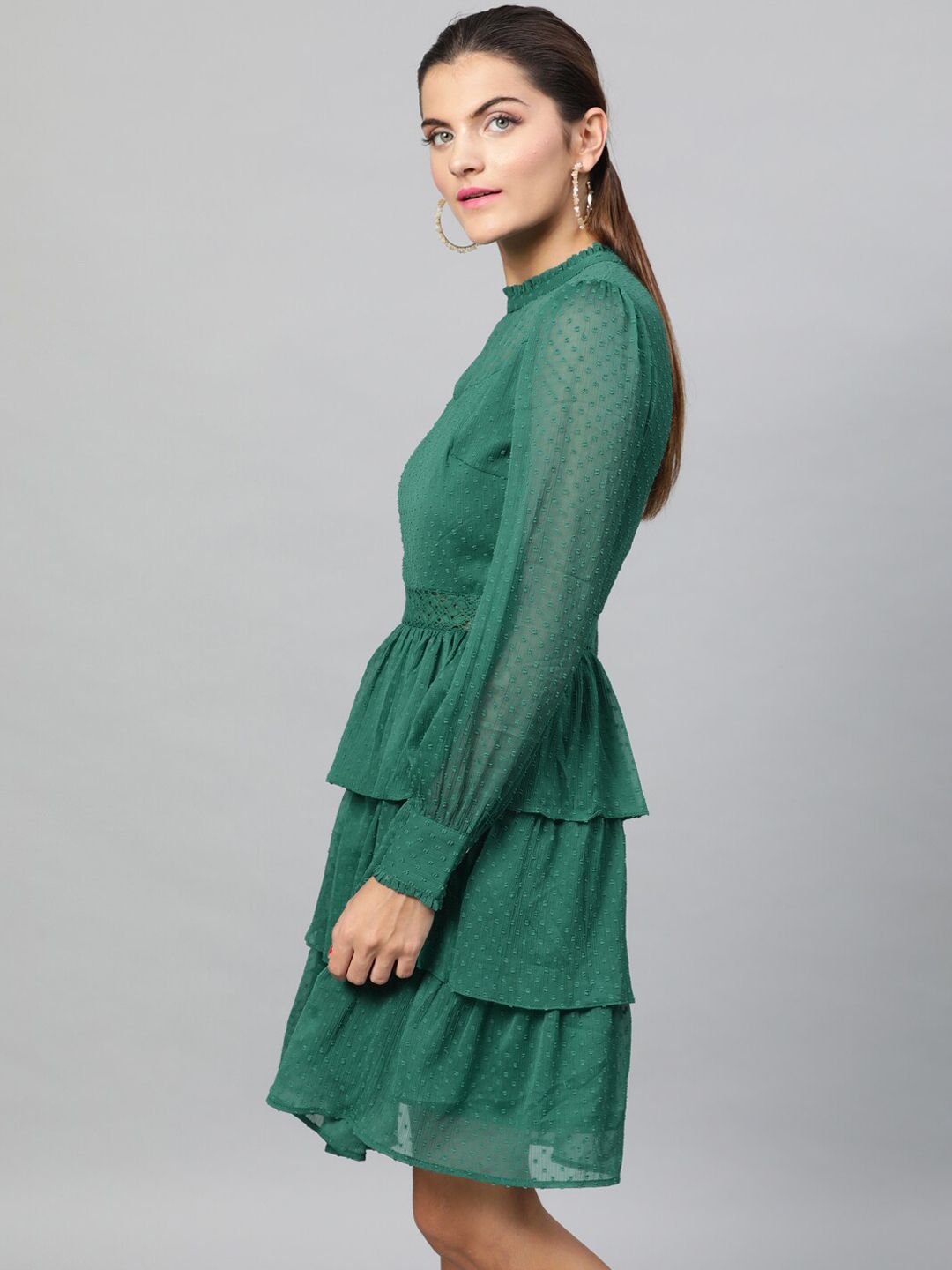 STREET 9 Women Green Self Design Fit and Flare Dress
