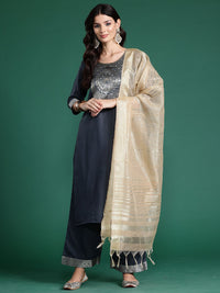 Indo Era Floral Printed Straight Kurta with Trouser And Dupatta