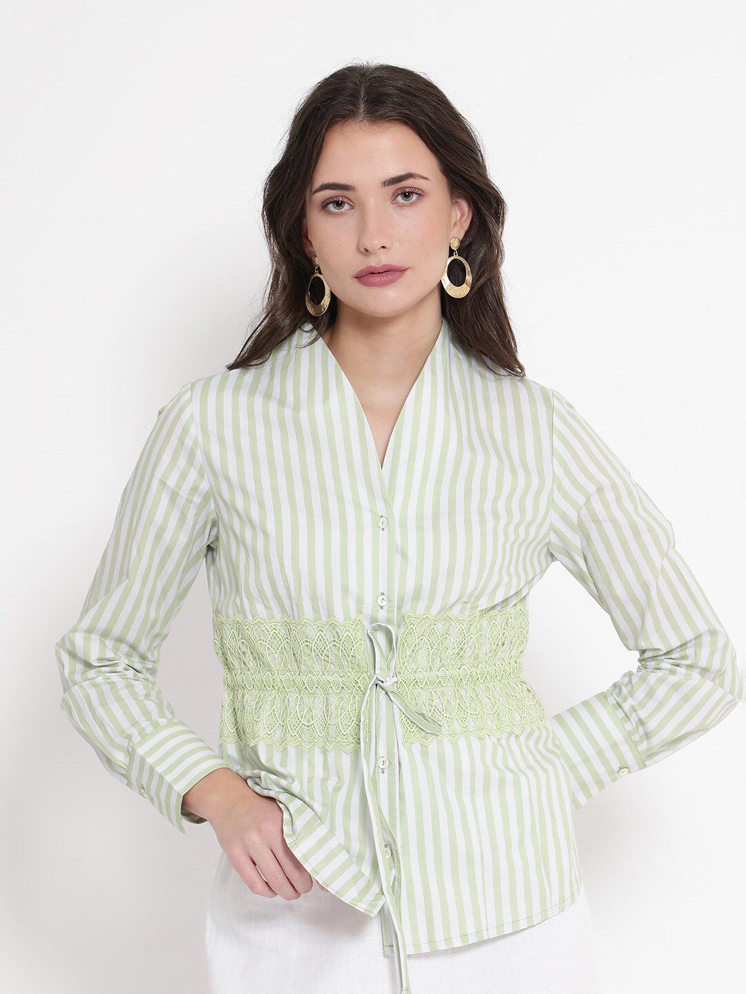 RAREISM Striped Cotton Cinched Waist Top