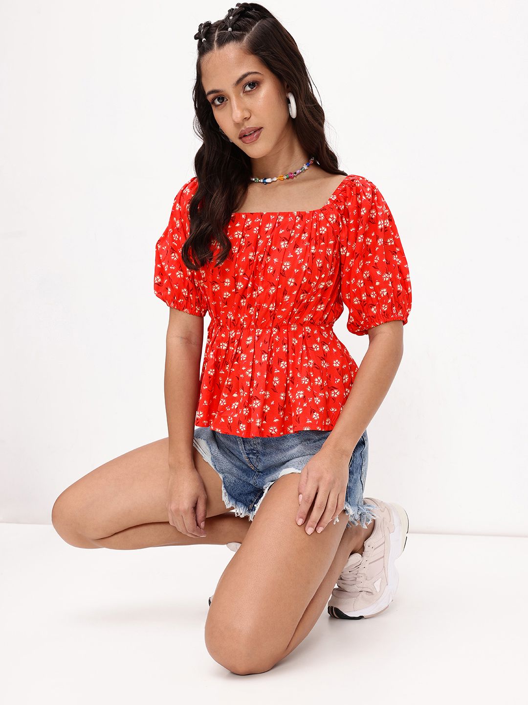 DressBerry Floral Paradise Pleated A-Line Top