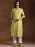 Libas Striped V-Neck Thread Work Dobby Straight Kurta