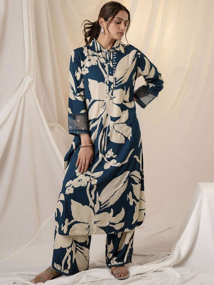 Indo Era Floral Printed Straight Kurta with Palazzos