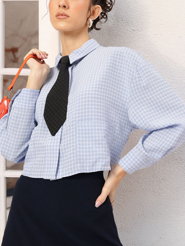 DressBerry Minimal Muse Checked Seersucker Shirt with Tie