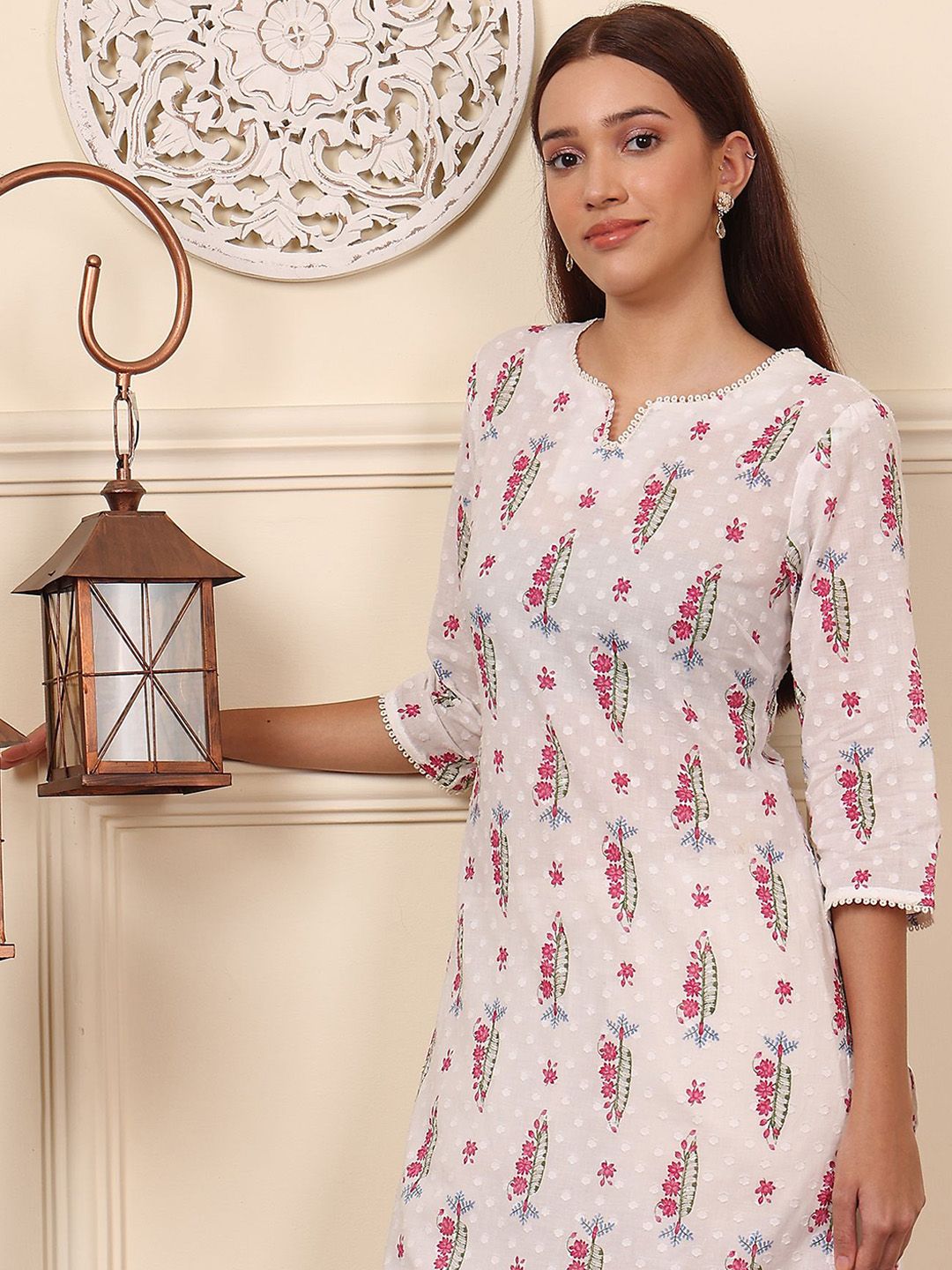 W Women Floral Printed Sequinned Kurta