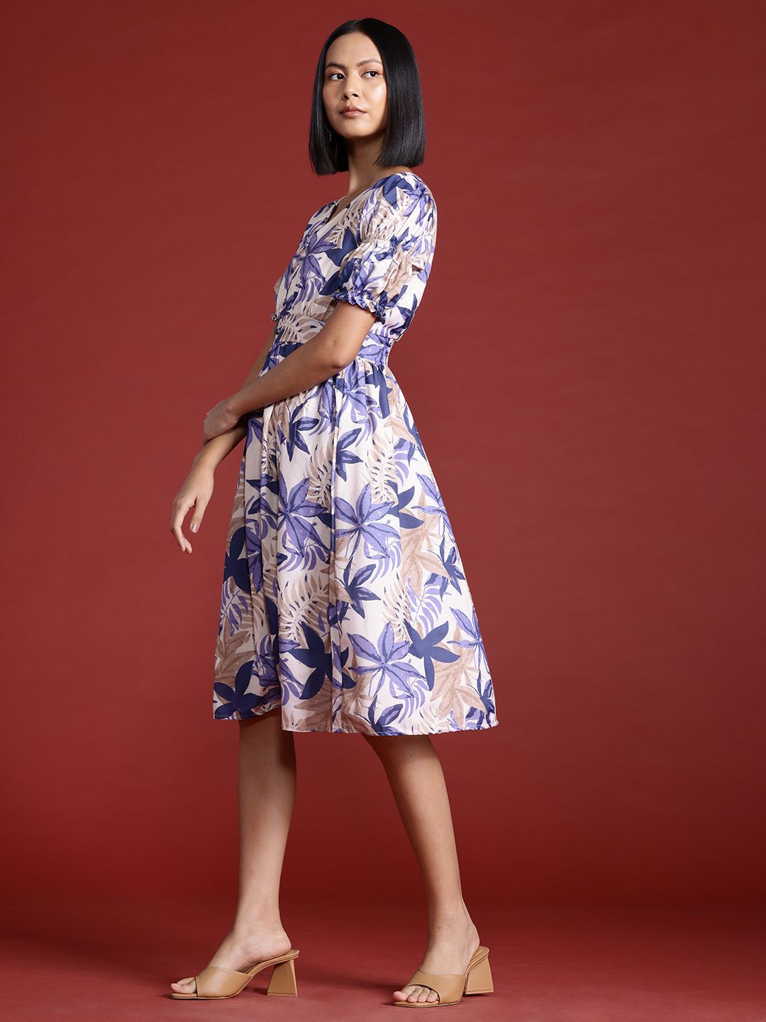 all about you Floral Print Puff Sleeve Fit & Flare Dress